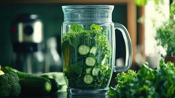 Green Smoothie Ingredients in a Blender Jar photo