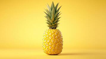 A Single Ripe Pineapple on a Yellow Background photo