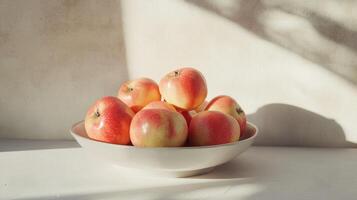 Red Apples in a White Bowl on a White Surface photo