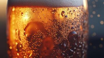 Close-Up of a Glass of Beer with Condensation and Sunlight photo