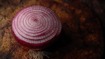 A Single Sliced Red Onion with Visible Layers photo