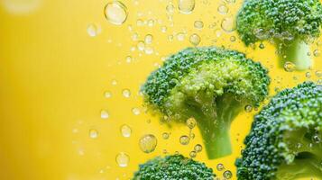 Broccoli Florets Submerged in Water with Bubbles photo