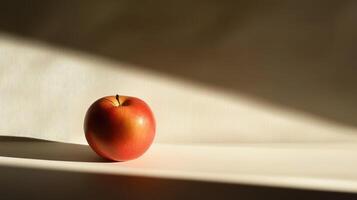 A Red Apple in a Beam of Sunlight on a White Surface photo