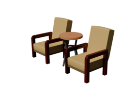 Two chairs and a table with a table in the middle png