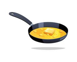 Fried pan with butter isolated on white background. vector