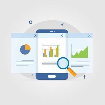Flat business analytics and monitoring finance report graph on mobile concept illustration vector