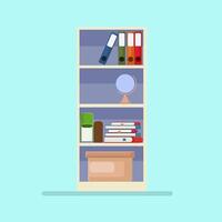 Flat illustration bookcase with box and globe vector