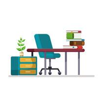Flat illustration working table desk, with book and bedside table vector