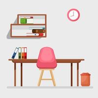 Flat illustration working table space with books and clock vector