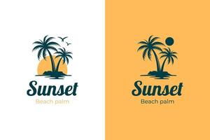 Palm tree island logo design with sunset view in coast concept idea summer vibes illustration vector