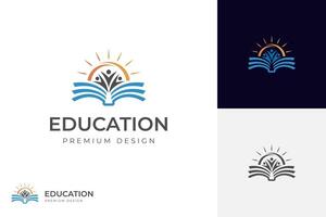 education logo design with book and student graphic idea for learning, reading, student progress and success in learning logo illustration symbol vector