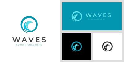 Abstract ocean wave logo design with circle graphic shape for sea summer vibes illustration symbol vector