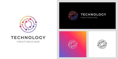Abstract circle tech logo design line style for digital motion design idea, global solution technology system logo template vector