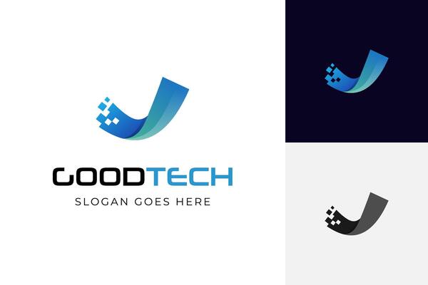 Good tech logo design with check mark or tick symbol for education technology, business success brand tech logo