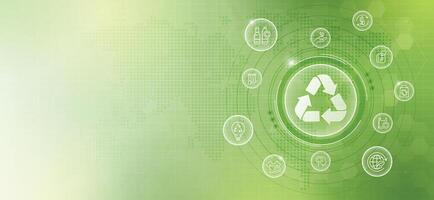 Recycling symbols with icons. ecological and zero wasteconcept. ecological to recycle and reuse, reuse, reduce, recycle. eco-friendly, forest, wind power, green symbol. design. vector