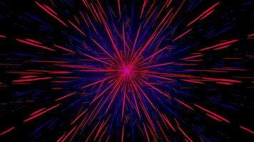 abstract explosion of red and blue light streaks radiates from the center against a dark background. Super high speed luminous neon energy featuring black outerspace of universe vector