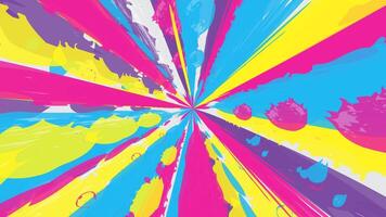 Colorful and fun abstract explosion background design radiating from the center. Bright vibrant radial burst pattern with chaotic paint splatter vector