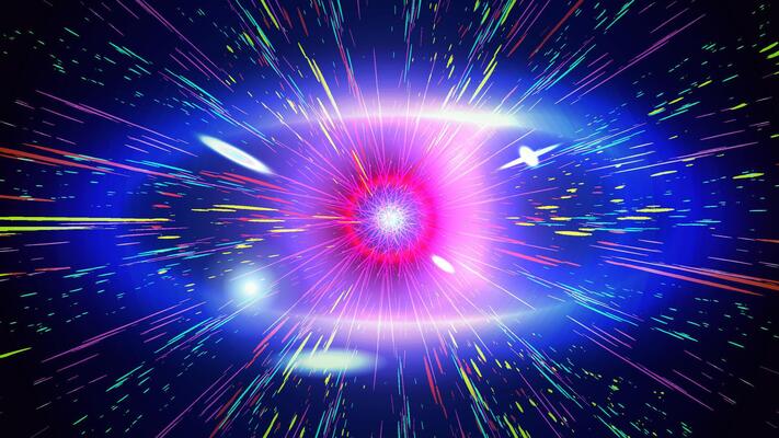The eye of universe abstract background design. Starburst of Galaxy, Quantum physics, Time travel, Cosmic explosion
