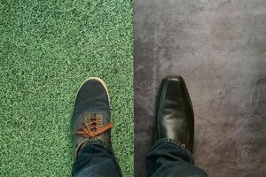 Exploring the contrast of footwear on a variety of surfaces in different environments photo