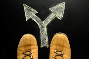Selecting a Direction A Critical Decision Point Featuring Boots and Arrows on Your Journey photo