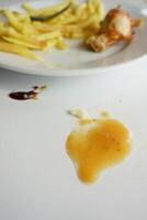 Spilled sauce and a messy table at the restaurant highlighted its cleanliness problems photo