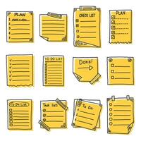 Hand drawn memo paper sheet icon set in flat style. Checklist illustration on isolated background. To do list sign business concept. vector