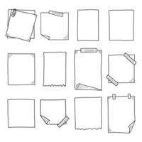 Hand drawn memo paper sheet icon set in flat style. Doodle sketch illustration on isolated background. Doodle page sign business concept. vector