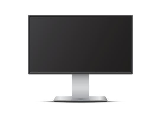 Thin frame monitor mock up icon in flat style. Computer display illustration on isolated background. Electronic gadget sign business concept.