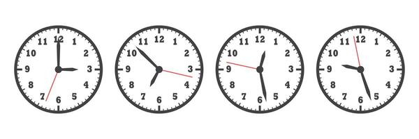 Clock icon set in flat style. Round watch illustration on isolated background. Timer sign business concept. vector