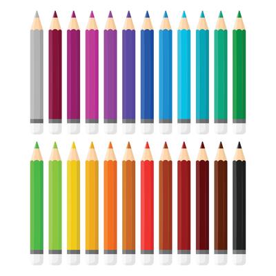 Colorful pencil icon set in flat style. Crayon illustration on isolated background. Drawing equipment sign business concept.