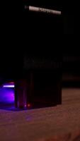 The process of laser wood cutting. A laser machine precisely carves lines on the surface, creating detailed and accurate designs. Perfect for themes of high-tech and manufacturing video
