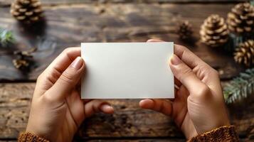 A person is holding a blank business card in their hand photo