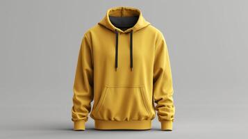 A yellow hoodie with a black stripe on the hood photo