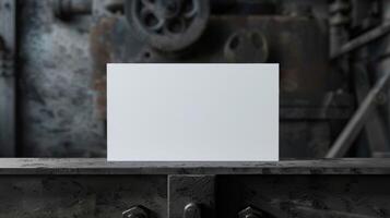 A white card is sitting on a metal surface photo