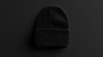 A black knit hat is sitting on a black background photo