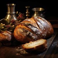bread on wooden table photo