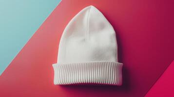 A white hat is on a red background photo
