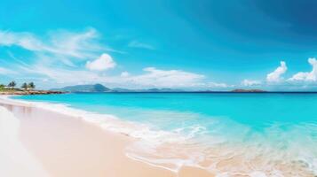 Beautiful sandy beach with white sand and rolling calm wave photo