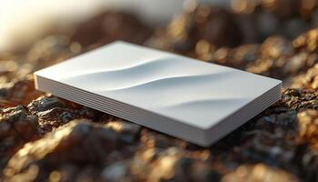 A white business card is on a pile of rocks photo