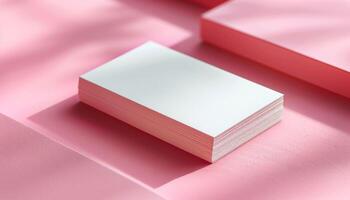 A white business card is on top of a stack of white business cards photo