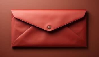 A red envelope with a gold button on the top photo