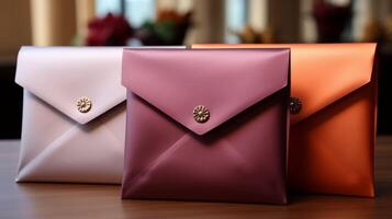 Three small purses with gold buttons on them photo