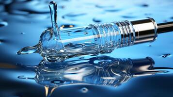 A small bottle of water is sitting on the surface of a body of water photo