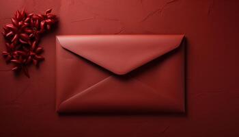A red envelope is on a red background photo