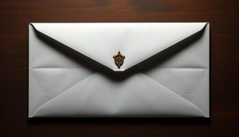 A white envelope with a gold emblem on it photo