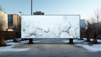 A large billboard with a white background photo