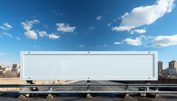 A large white billboard sits on a bridge photo