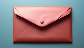 A pink envelope with a gold button on the top photo
