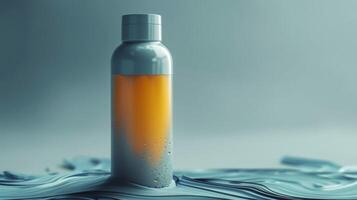A bottle of liquid is floating on the surface of the water photo