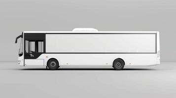 A white bus with a black front and a black roof photo